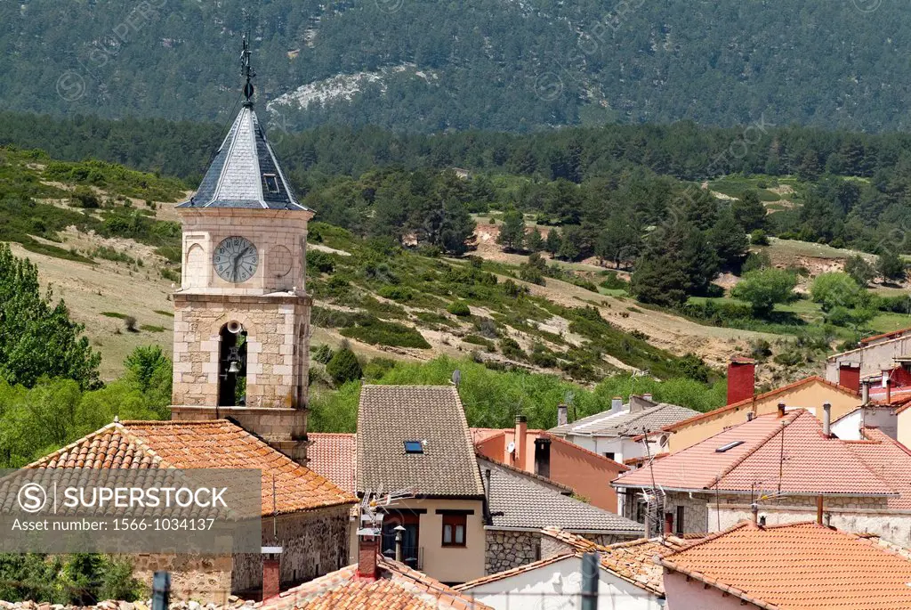 Steeple of the Church of Santiago el Mayor, Guadalaviar, Universal Mounts, Teruel, Spain, Europe