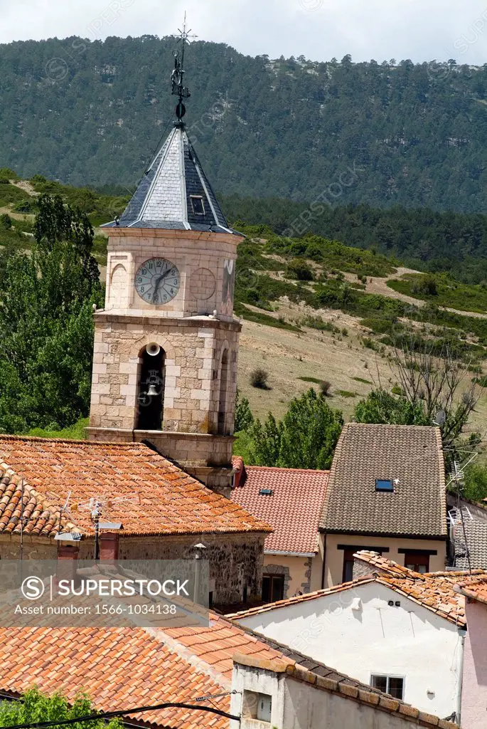 Steeple of the Church of Santiago el Mayor, Guadalaviar, Universal Mounts, Teruel, Spain, Europe