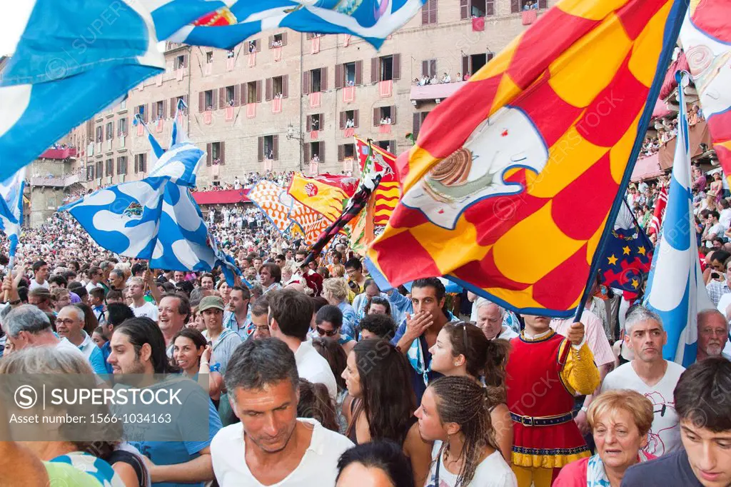 the victory of the contrada of the wave, palio of siena, siena, tuscany, italy, europe