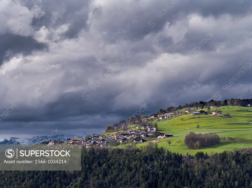 Storm over Tschoegglberg, near the Moeltner Jochs Europe, Central Europe, Italy, South Tyrol, April
