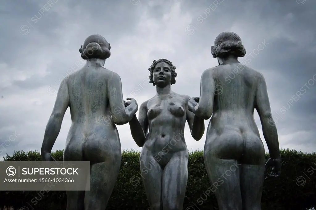 Trois Nymphes sculpture by Aristide Maillol in the Tuileries, Paris, France