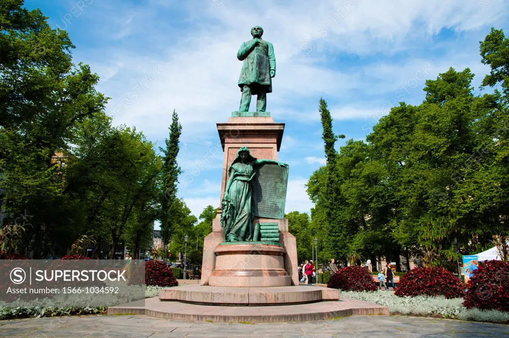 Statue of JL Runeberg the national poet of Finland in Esplanadi park avenue street central Helsinki Finland Europe