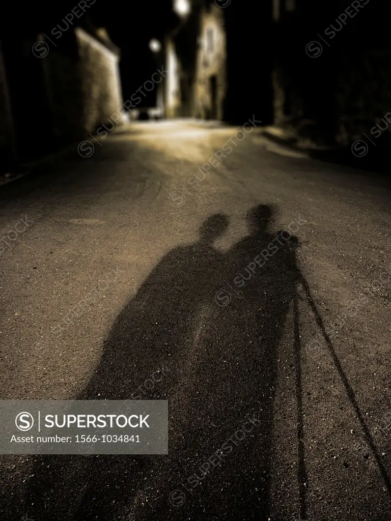 Shadow of photographers at night, Corbalan, Teruel province, Aragón, Spain