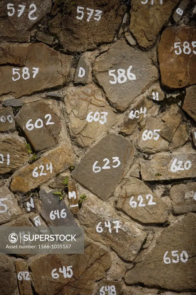 Stones numbered by archaeologists in the Zapotec city of Monte Alban, Oaxaca, Mexico