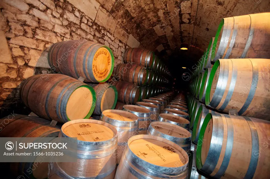 Reserve wine barrels, Marques de Riscal winery, Elciego, Rioja Alavesa, Alava, Basque Country, Spain