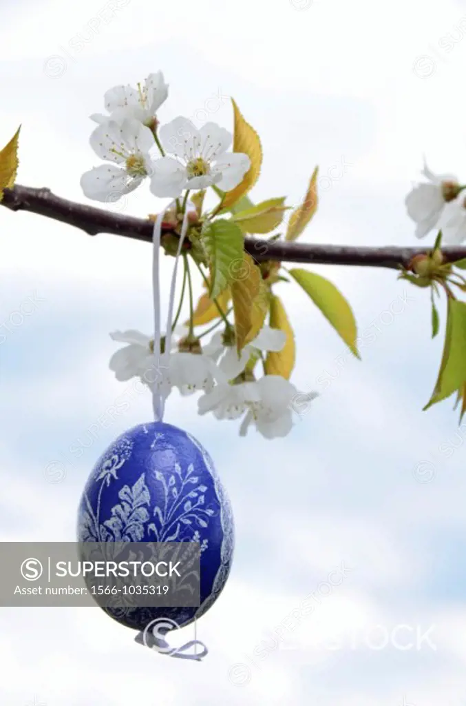 Traditional Handcrafted Easter Egg and Cherry Blossoms