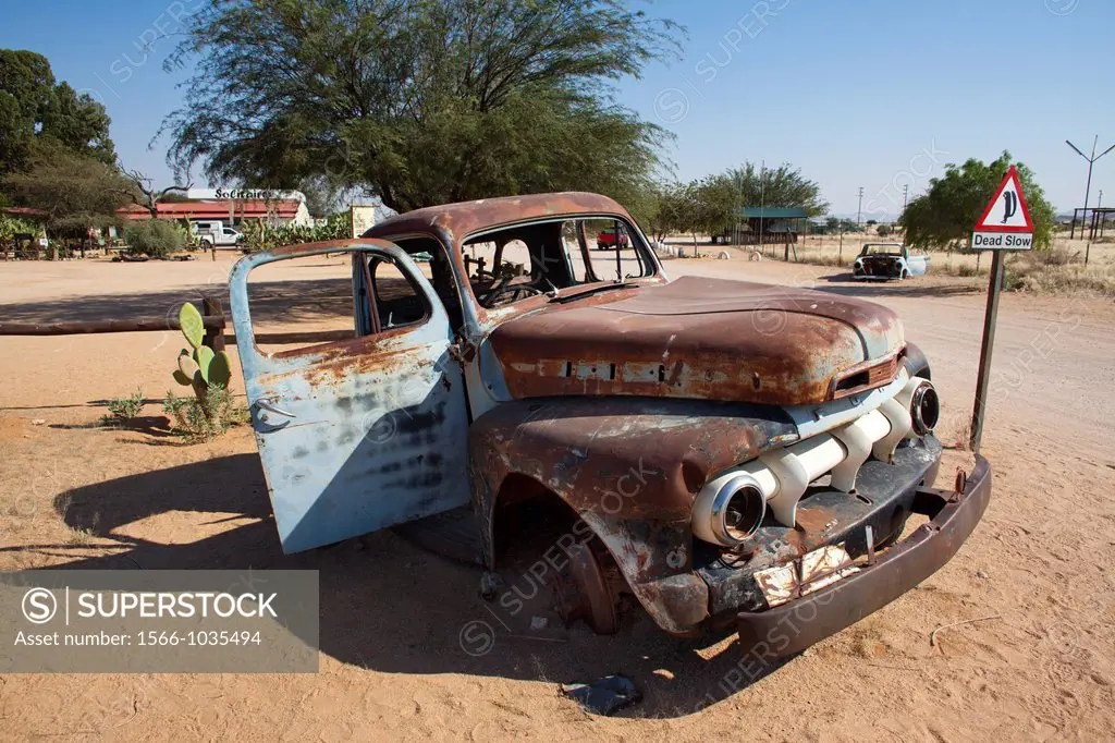 old car wreckage at solitair, namibia