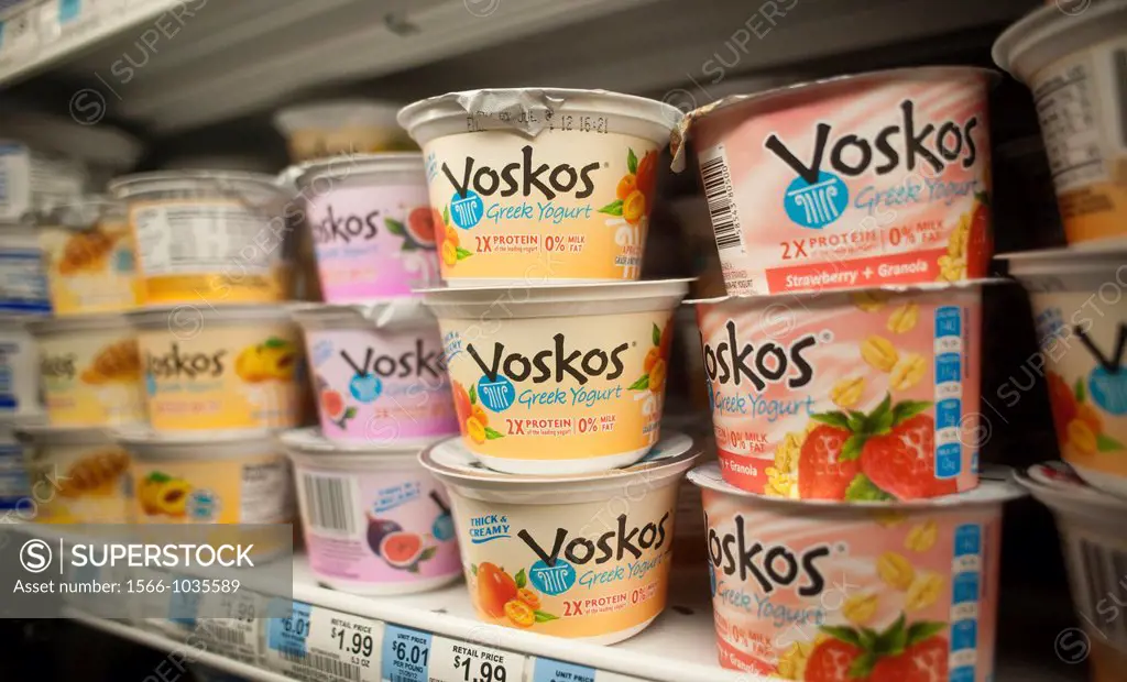 Containers of Voskos greek style yogurt are seen on a supermarket shelf in New York Greek style yogurt has become popular in the last few years with s...