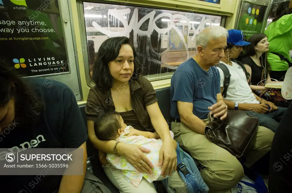 Breastfeeding mothers and their supporters participate in a subway caravan to promote breastfeeding and to celebrate World Breastfeeding Week, In New ...