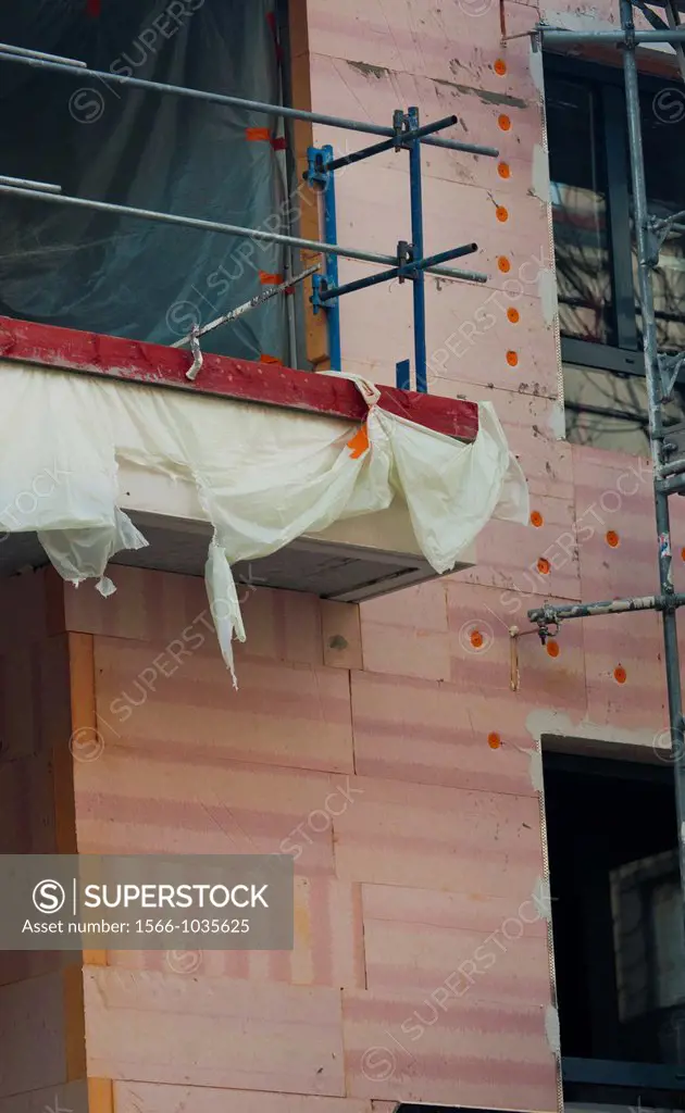 Paris, France, Apartment Building Contruction, Outside Wall Insulation Installation,