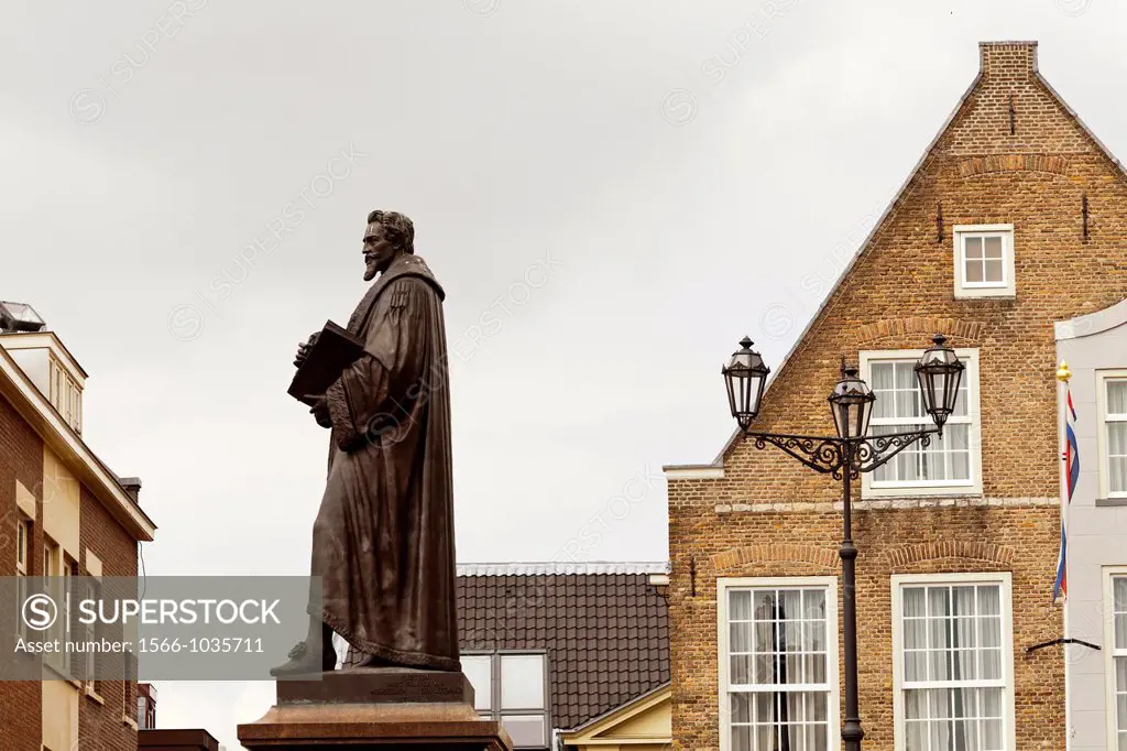 Statue of Hugo Grotius on the market square in Delft Netherlands