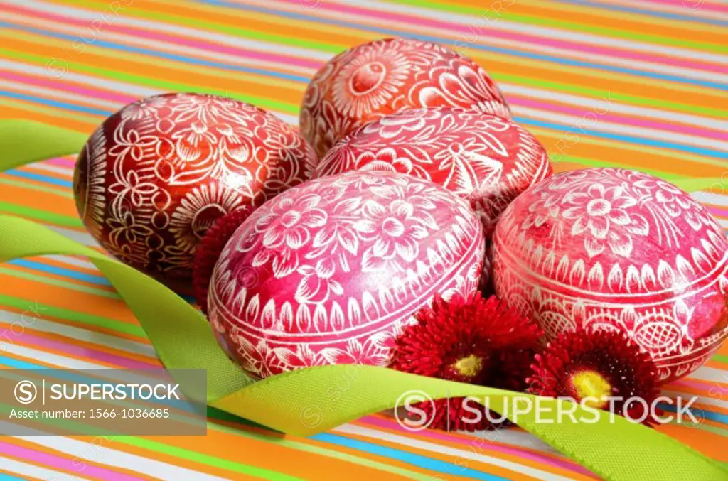 Handpainted Easter Eggs on Colorful Background