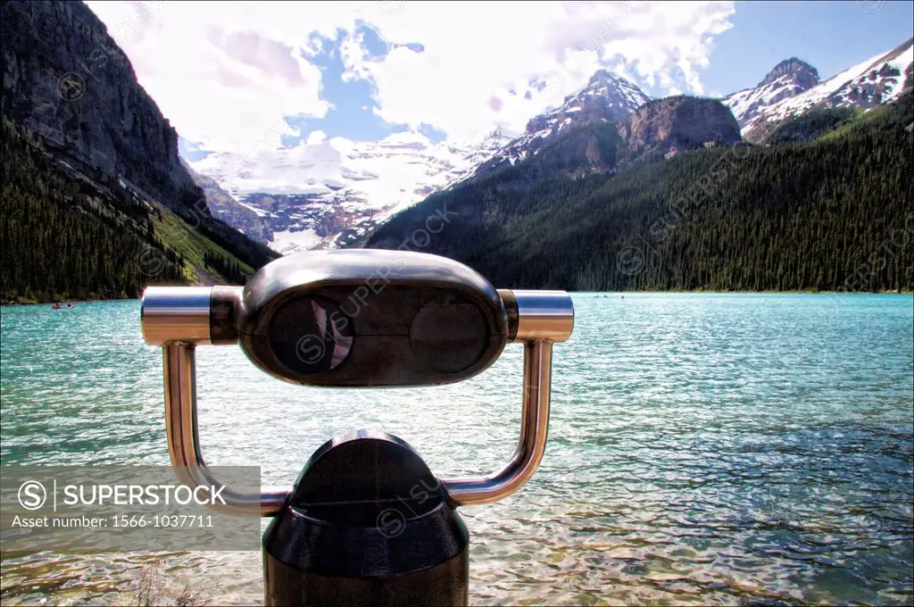 Lake Louise, Alberta, Canada, in the spring time Coin operated binocular viewers