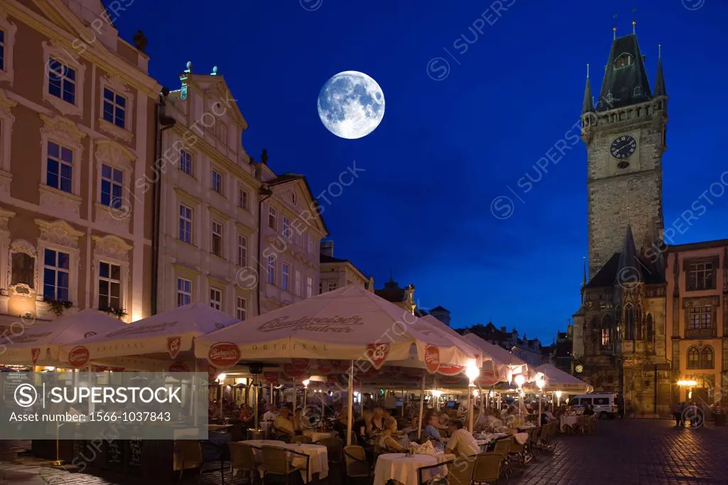 Street Cafes Clock Tower Old Town Square Staromestske Namesti Prague Czech Republic