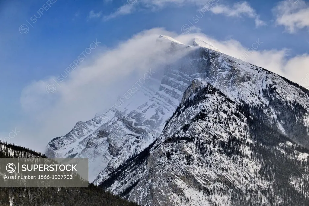 Mount Rundle and windswept snow, Banff National Park, Alberta, Canada
