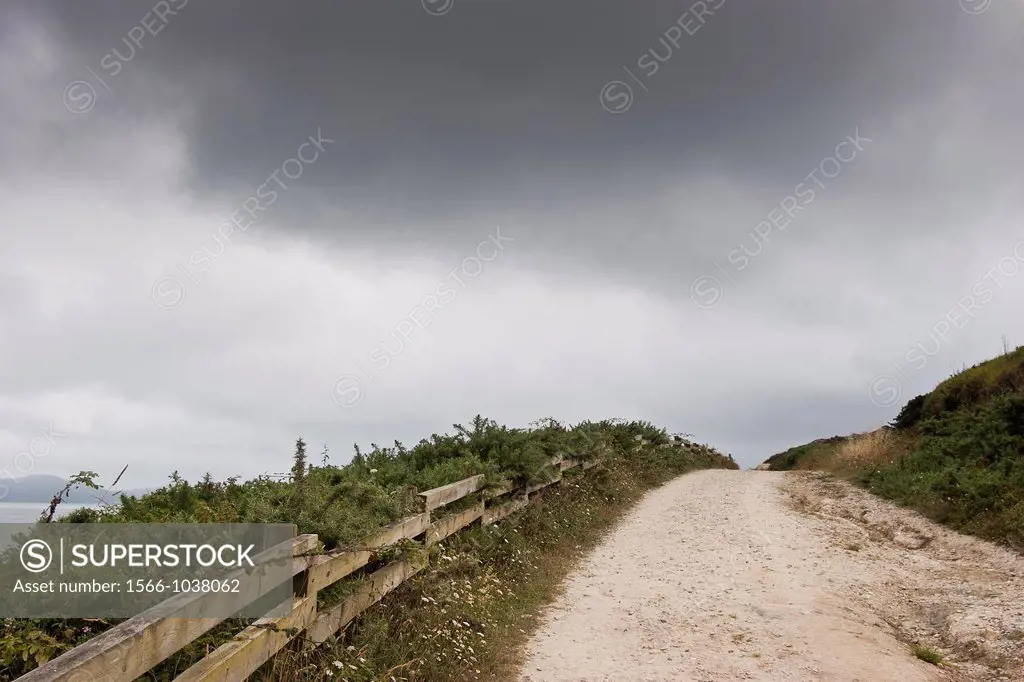 Road in Punta Robaleira, Bueu Council, Morrazo Shire, Rias Bajas, Pontevedra, Galicia, Spai, Europe