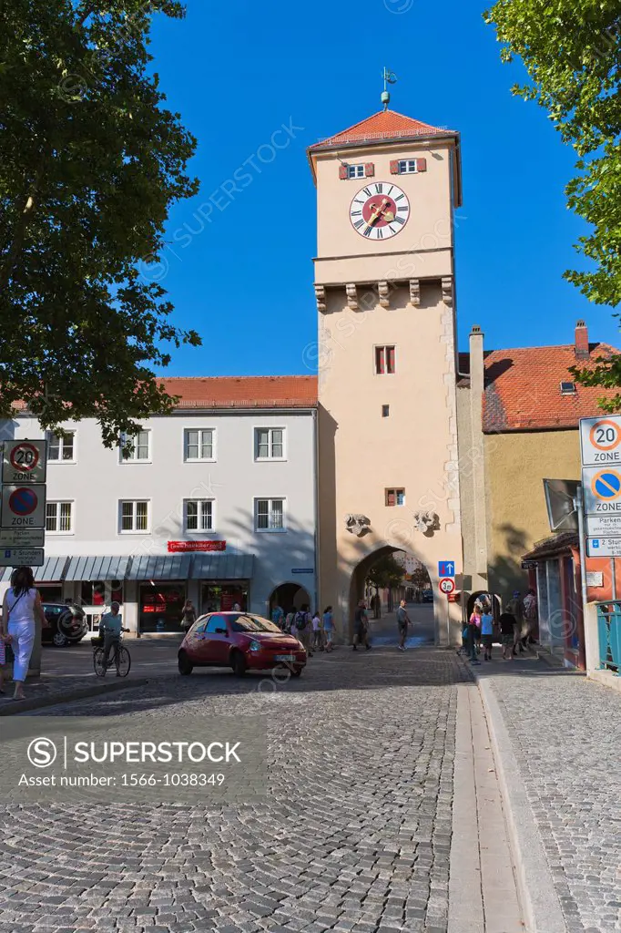 The city tower Donautor of Kelheim, Bavaria, Germany, Europe