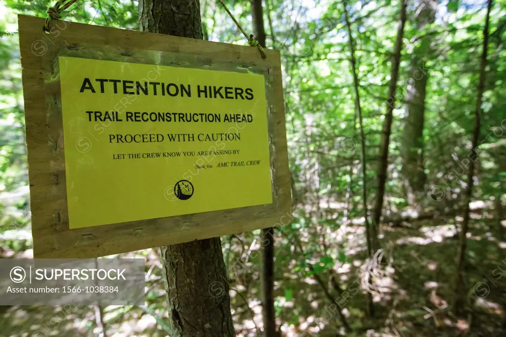 Presidential Range-Dry River Wilderness - Trail Reconstruction sign along Davis Path during the summer months in Hadleys Purchase, New Hampshire