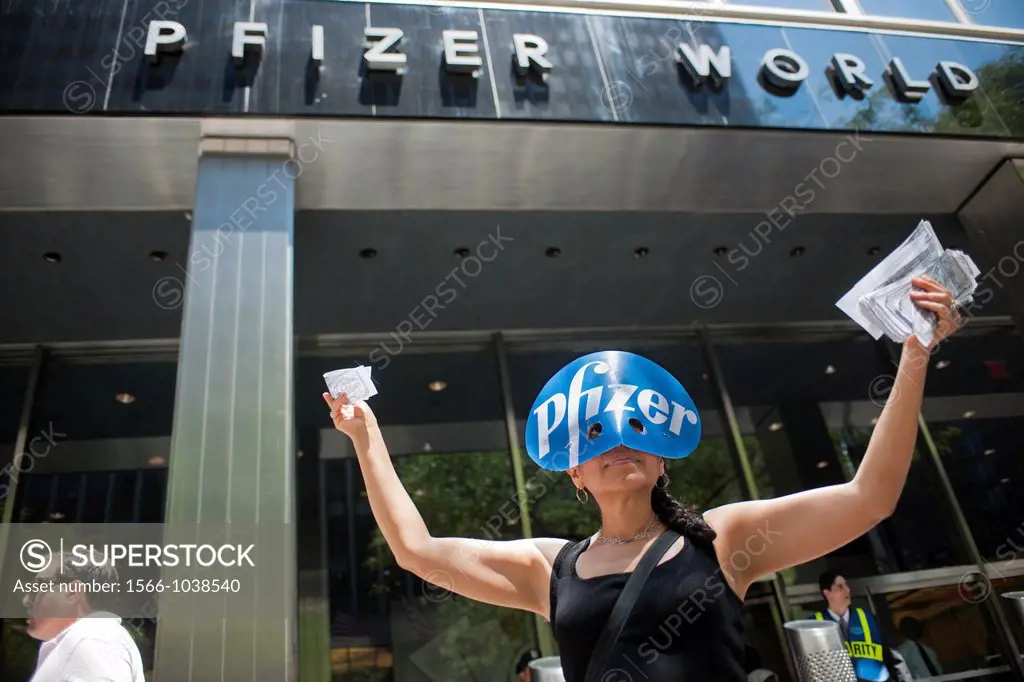 Activists from several groups protest against the Trans-Pacific Partnership trade agreement in front of Pfizer drug company´s world headquarters in Ne...