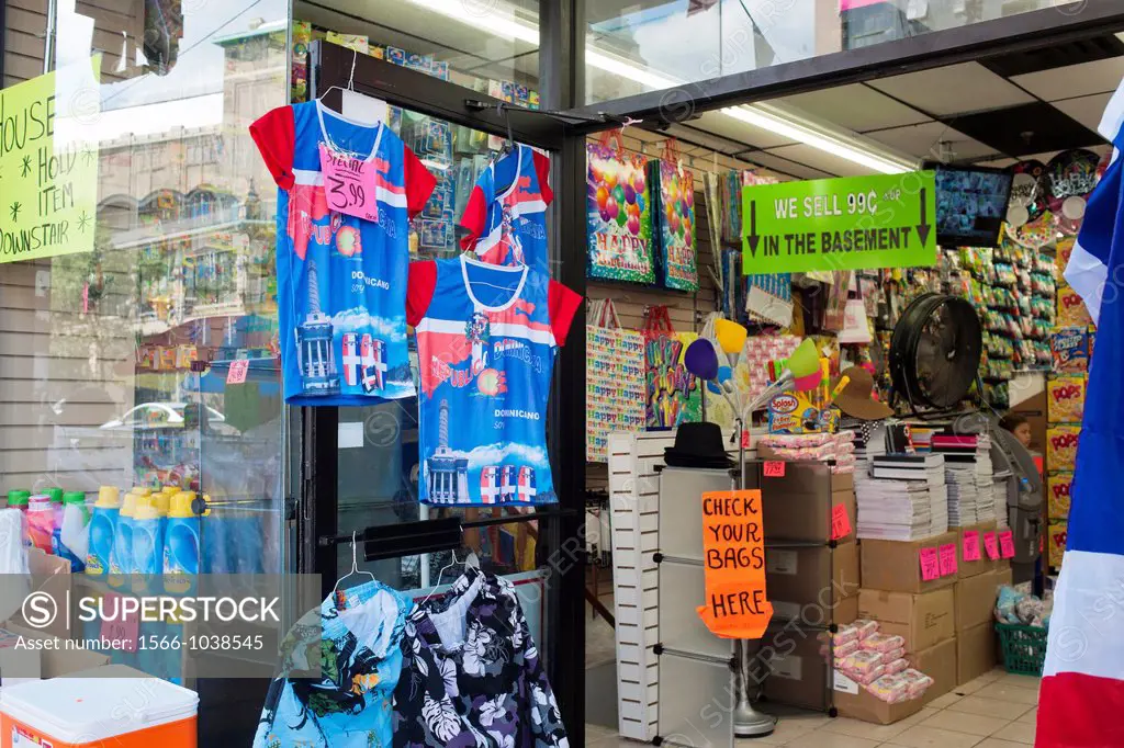 Merchandise is displayed outside and inside a store in the primarily Dominican New York neighborhood of Washington Heights