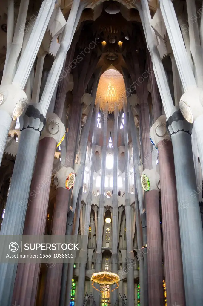 Interior of the Sagrada Familia basilica, Barcelona, Catalonia, Spain