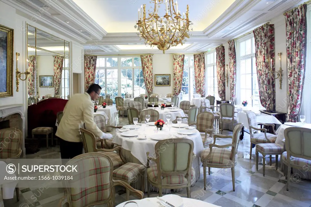 The interior view of 3 Michelin star gastronomic restaurant inside of Hotel Le Bristol, Paris, FranceParis  France