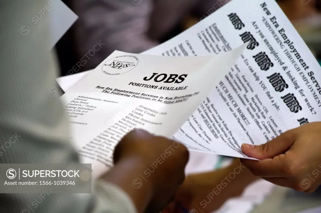 Job seekers attend a job fair in the Washington Heights neighborhood of New York sponsored by US Representative Charles Rangel The Labor Department re...