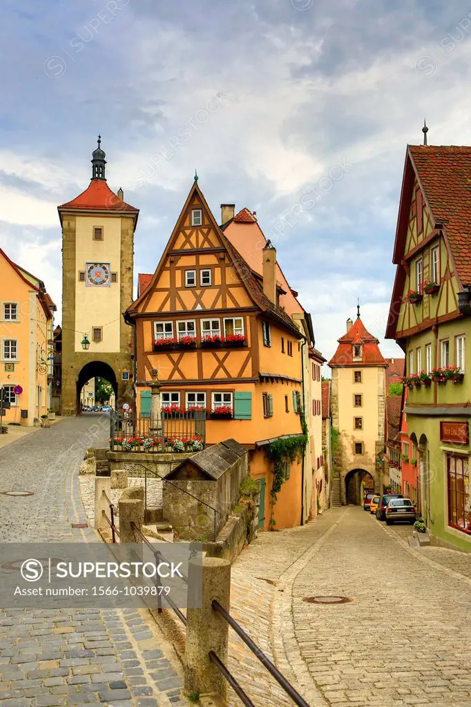 Germany , Rothenburg City Romantic Road , The Plonlein , Siebers Tower left and Kobolzell Gate right