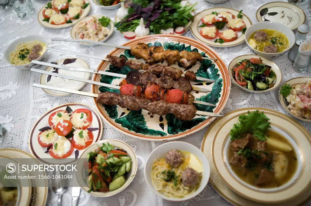 Traditional food brochette, Samarkand, Uzbekistan