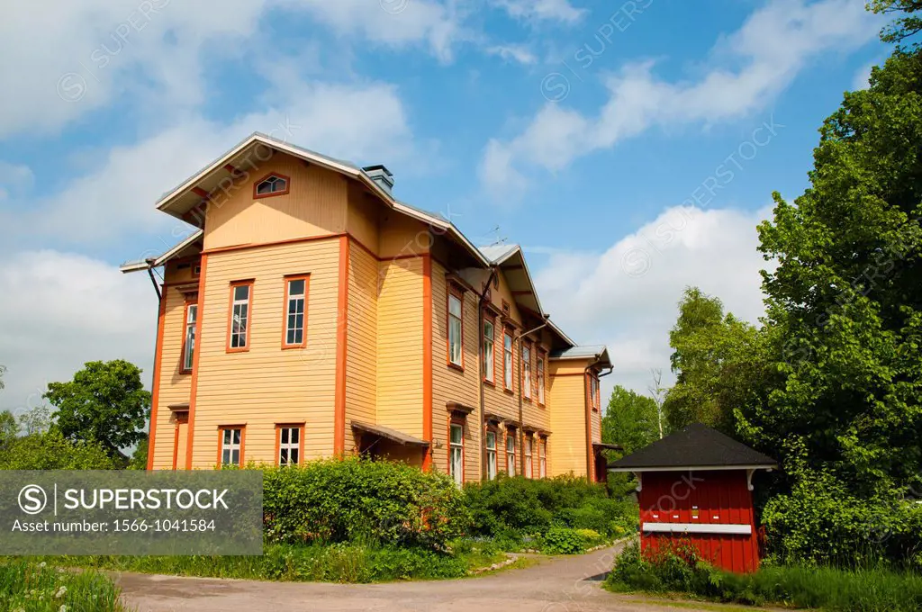 Wooden residential block of flats at old railway station Porvoo Uusimaa province Finland northern Europe
