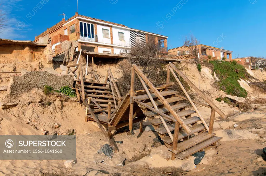Natural disaster, Mazagon beach after strong storms of winter 2010, Palos de la Frontera, Huelva-province, Spain