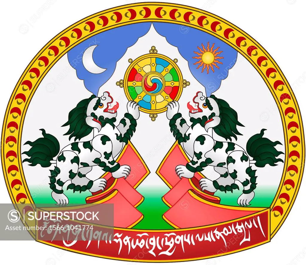 Coat of arms of Tibet and the government in exile with seat in India - Caution: For the editorial use only  Not for advertising or other commercial us...