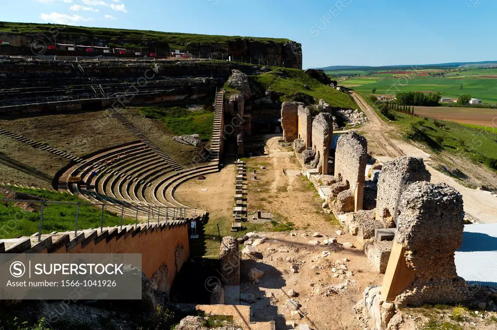 Roman theatre, archaeological site of Clunia Sulpicia, Burgos, Castilla y Leon, Spain, Europe