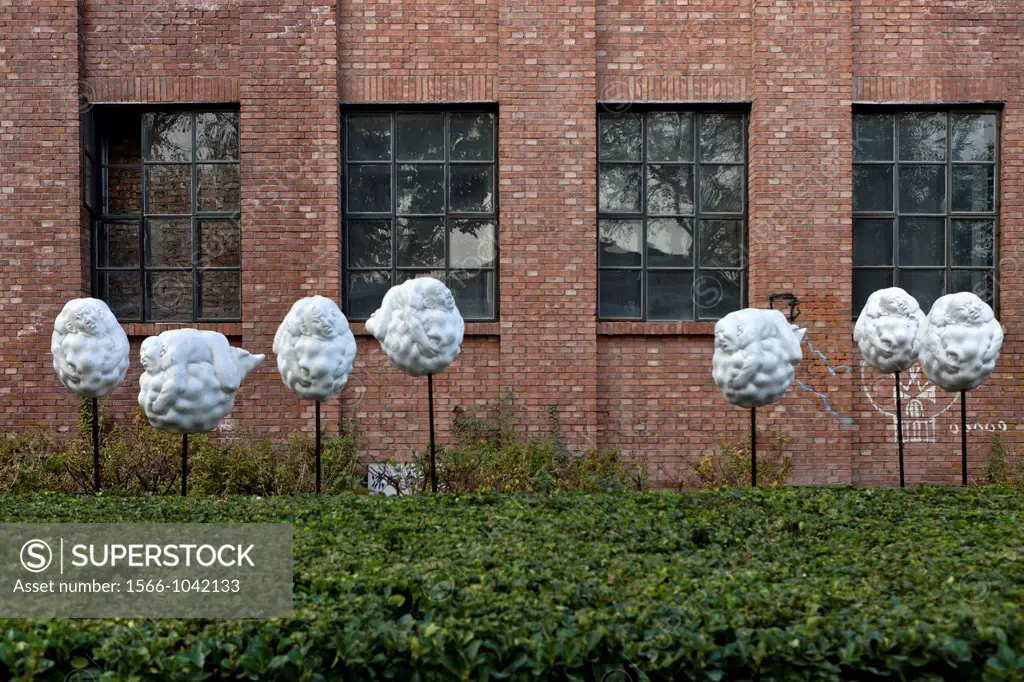 Sculptures in a garden of a street at 798 Art Zone, a square kilometre of converted industrial site in Beijing´s northeastern Chaoyang District, Beiji...