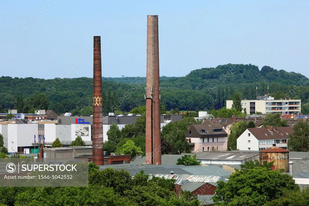 Germany, Krefeld, Rhine, Lower Rhine, Rhineland, North Rhine-Westphalia, NRW, panoramic view from the Stadthaus, industrial plant, factory, factory ch...