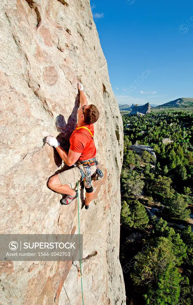 Rock climbing Scream Cheese which is rated 5,9 and located on the Anteater at The City Of Rocks National Reserve near the town of Almo in southern Ida...