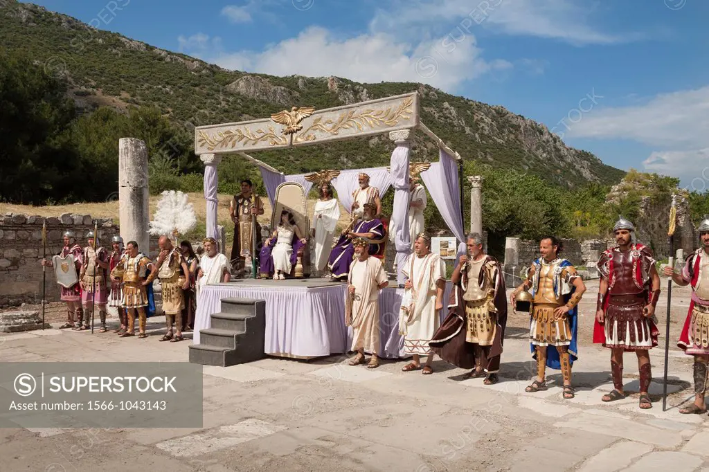 Reenacting an historical Roman event, with Caesar and Cleopatra on the stage, Ephesus, Turkey