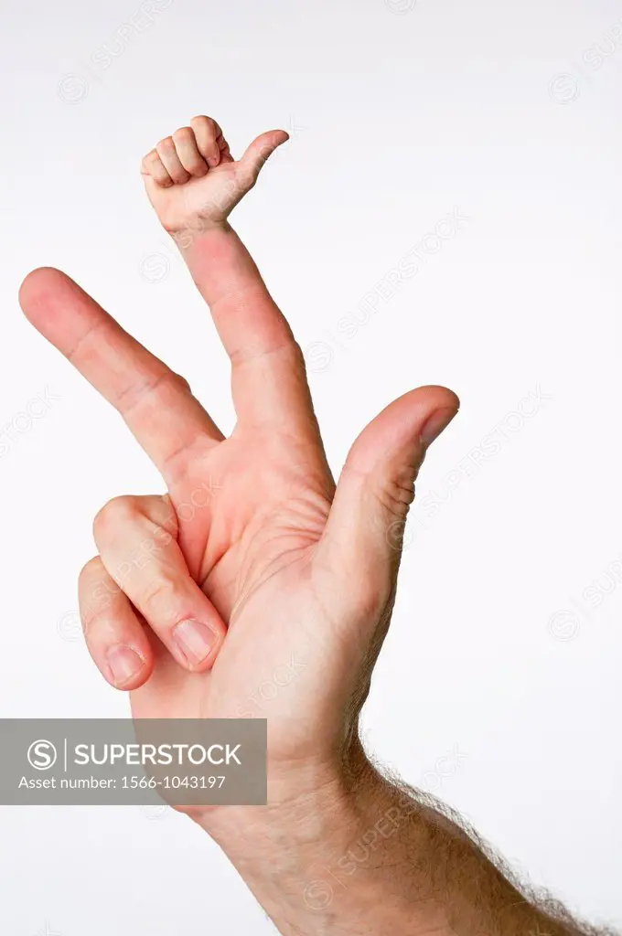 Digital composite of two hands showing success