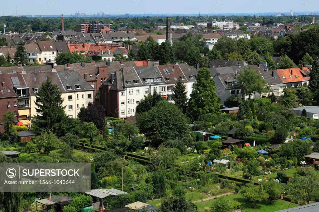 Germany, Krefeld, Rhine, Lower Rhine, Rhineland, North Rhine-Westphalia, NRW, panoramic view from the Stadthaus to the allotment gardens Stadtmitte, d...