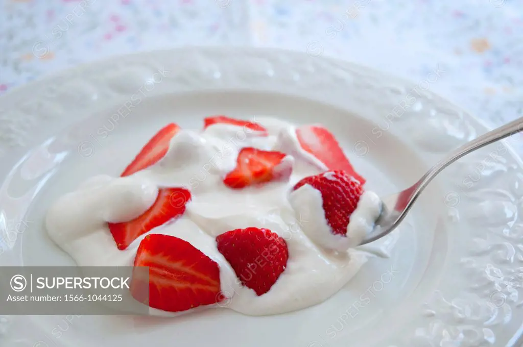 Strawberry with cream  Close view