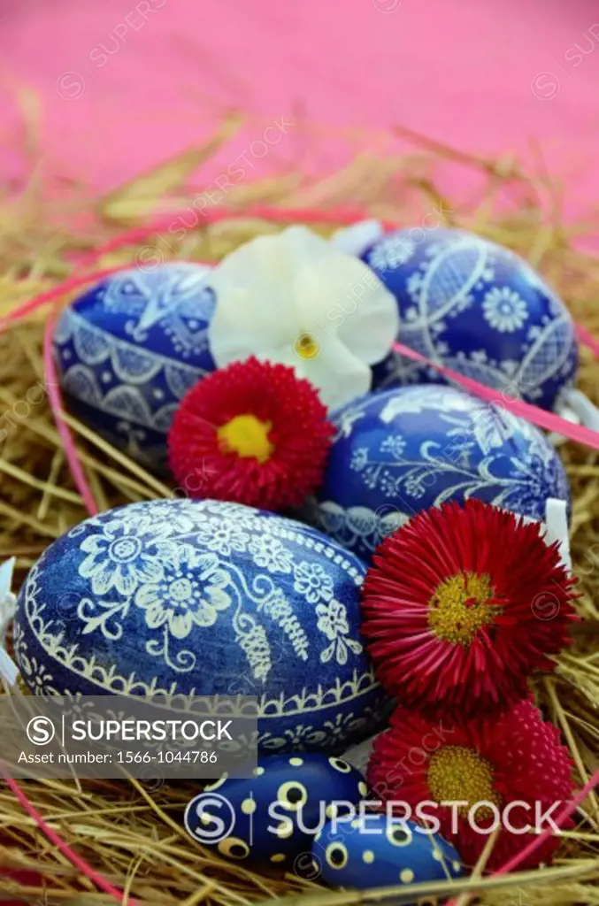 Colorful Easter Eggs resting in Hay