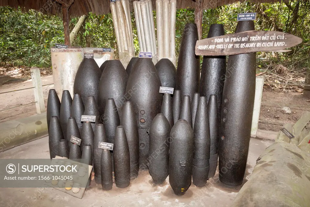 American bombs and shells used during the Vietnam War, Ben Dinh, Cu Chi, near Ho Chi Minh City, Saigon, Vietnam