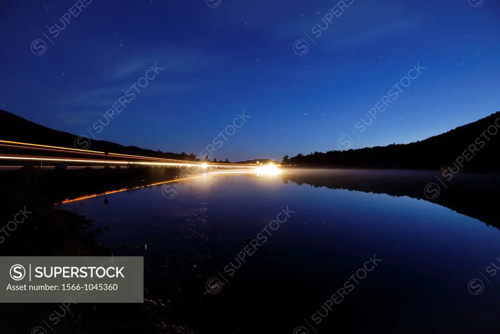 Crawford Notch State Park - Saco Lake at night in the White Mountains, New Hampshire USA during the summer months