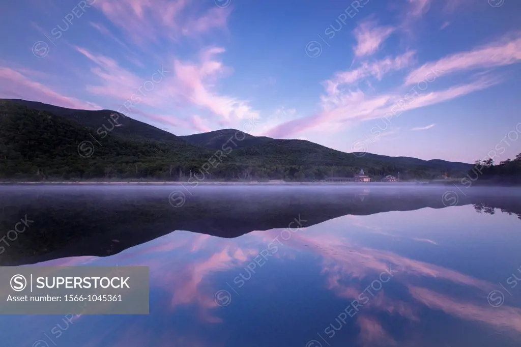 Crawford Notch State Park - Reflection of mountain range in Saco Lake during the summer months in the White Mountains, New Hampshire USA