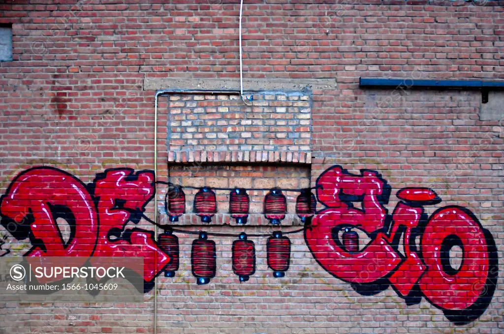 Graffiti in a wall of an old factory at 798 Art Zone, a square kilometre of converted industrial site in Beijing´s northeastern Chaoyang District, Bei...