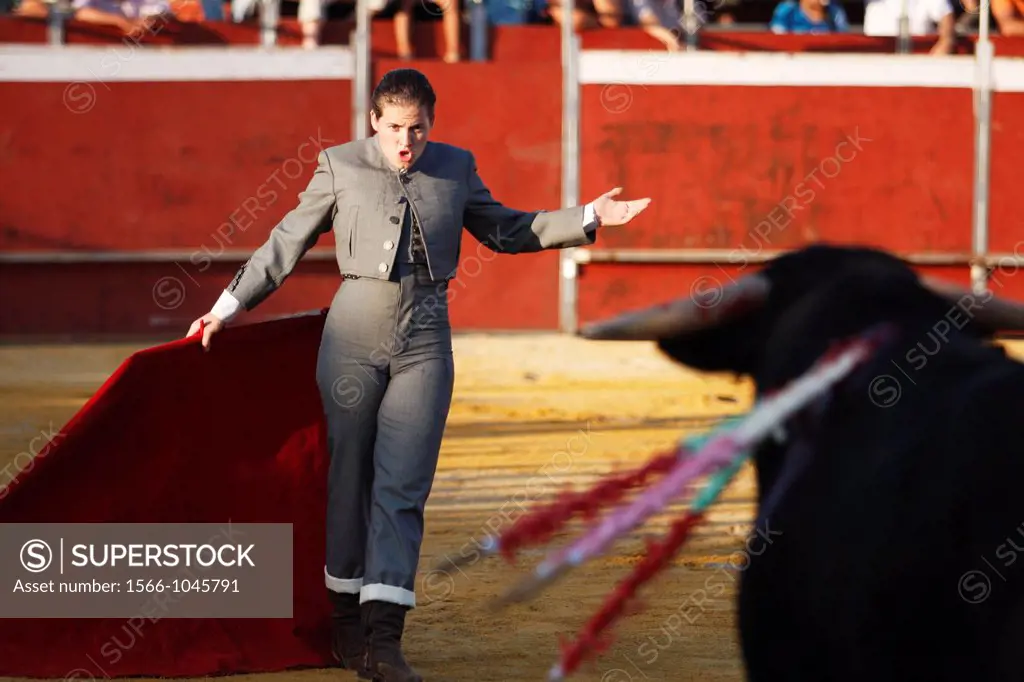 Spanish female bullfighter Sandra Moscoso at a bullfight