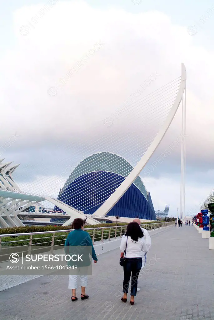 Tourists visiting the city of arts and sciences of Valencia, Spain, Europe
