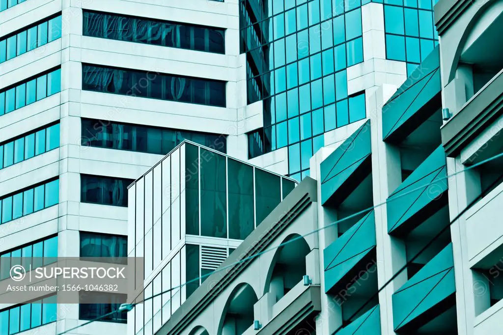 Modern Buildings in Turquoise color, dowtown San Diego