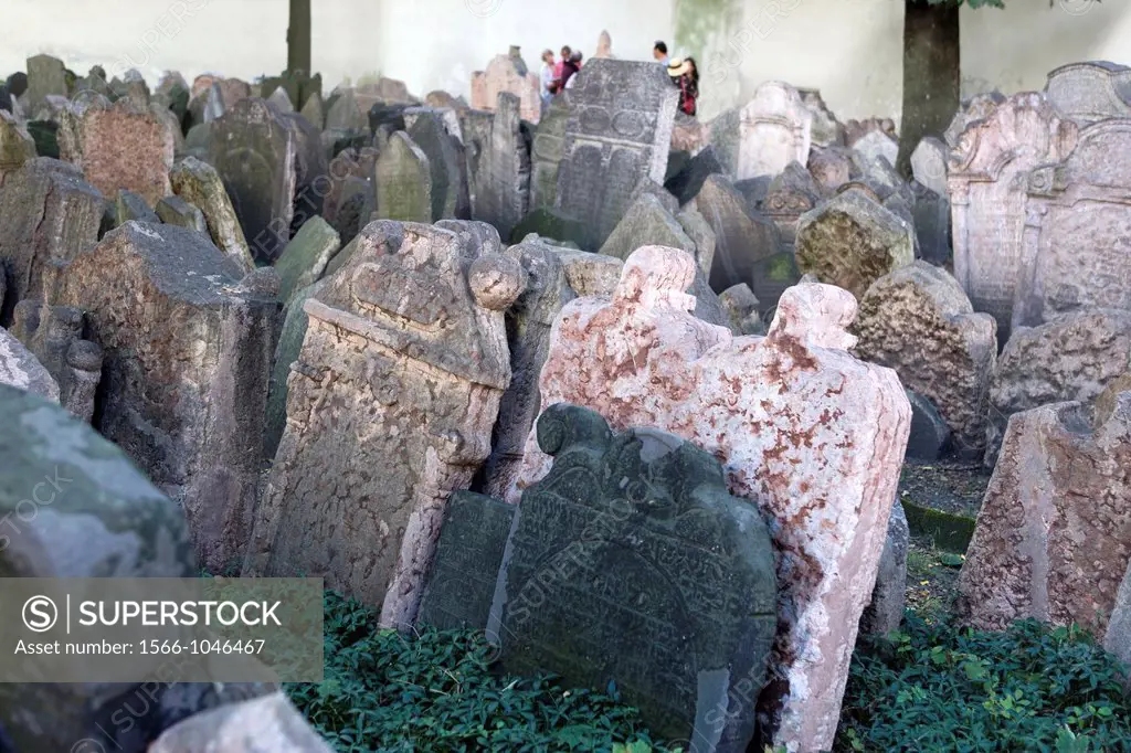 Crowded Tombstones Old Jewish Cemetery Josefov Jewish Quarter Prague Czech Republic