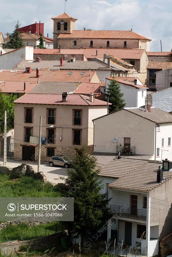 Panoramic view of the town of Griegos, Griegos, Sierra de Albarracin, Universal Mounts, Teruel, Spain, Europe